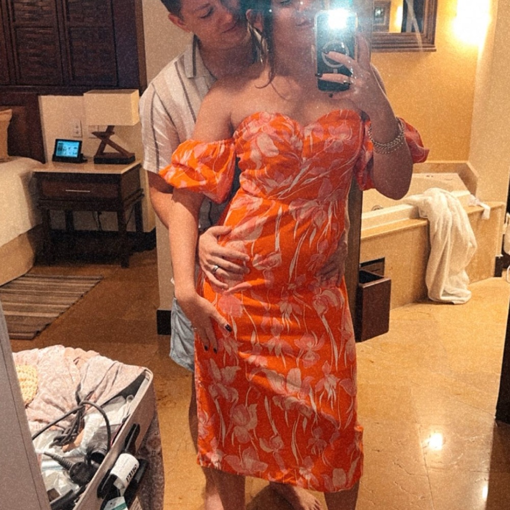 Floral Off-Shoulder Orange Dress